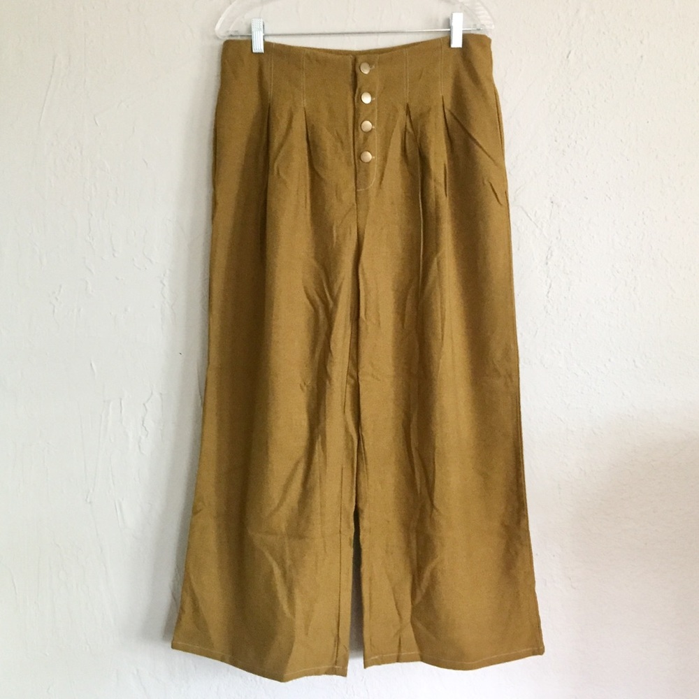 Mustard wide leg button fly flowy pants